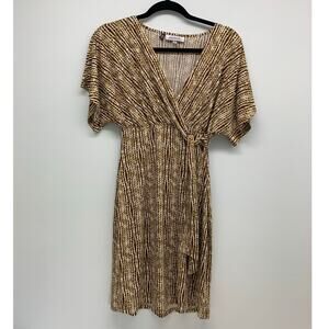 Jennifer Lopez Womens XS Dress Midi Short Sleeve Stretch Front Tie V-Neck